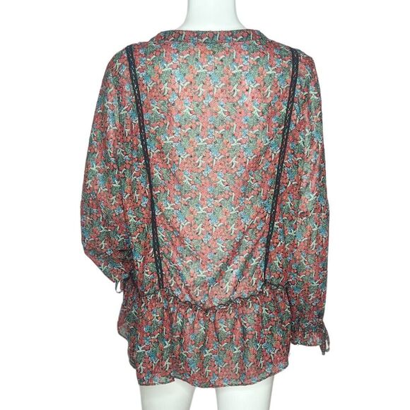 Matilda Jane Shirt Women Large Red Blue Carol Top Crochet Boho Cottagecore - Picture 4 of 9